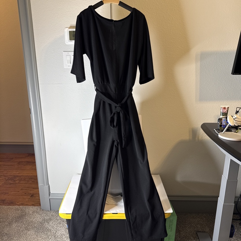 Women's Jumpsuit Black Short Sleeve With Belt Size L